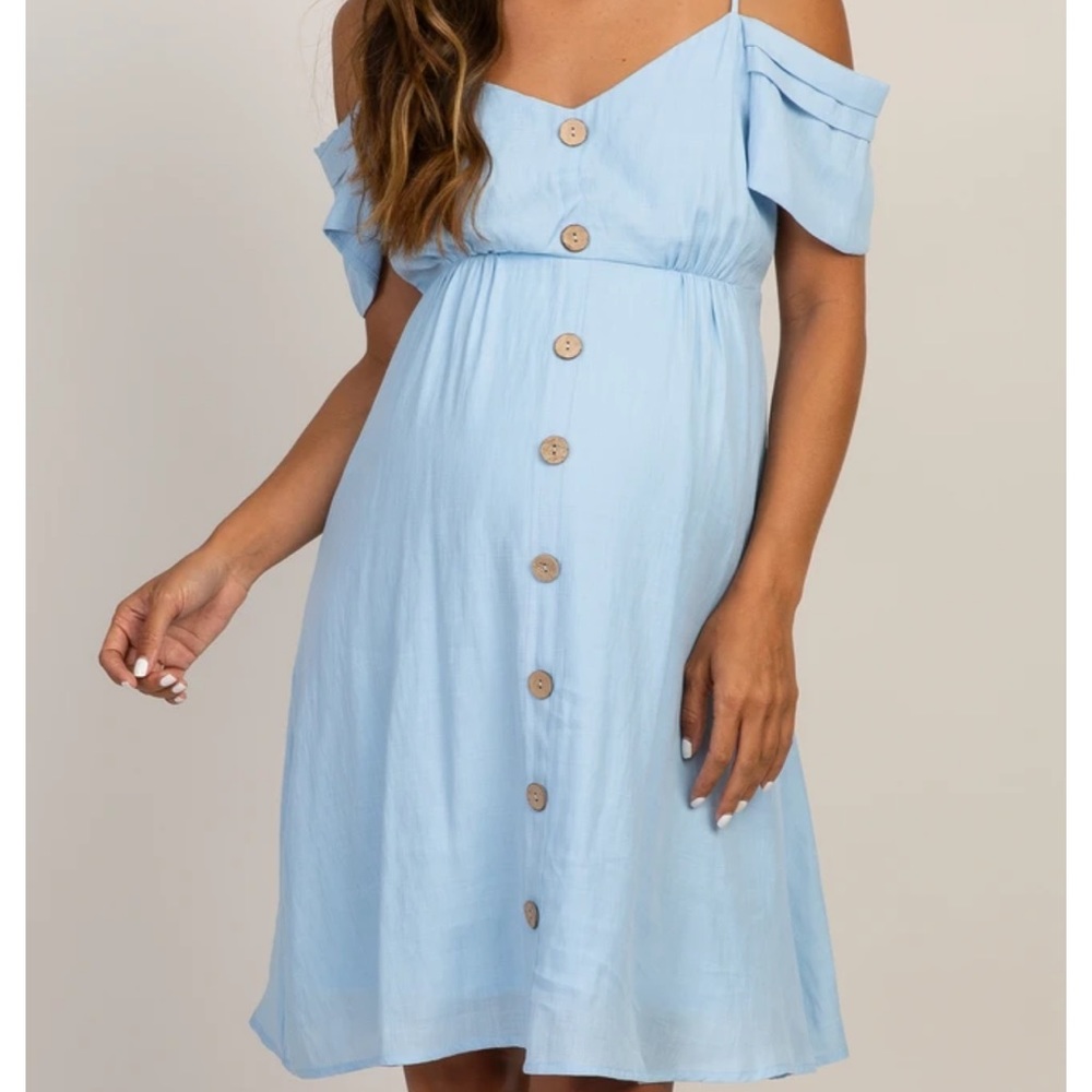 PinkBlush Light Blue Button Accent Maternity Dress